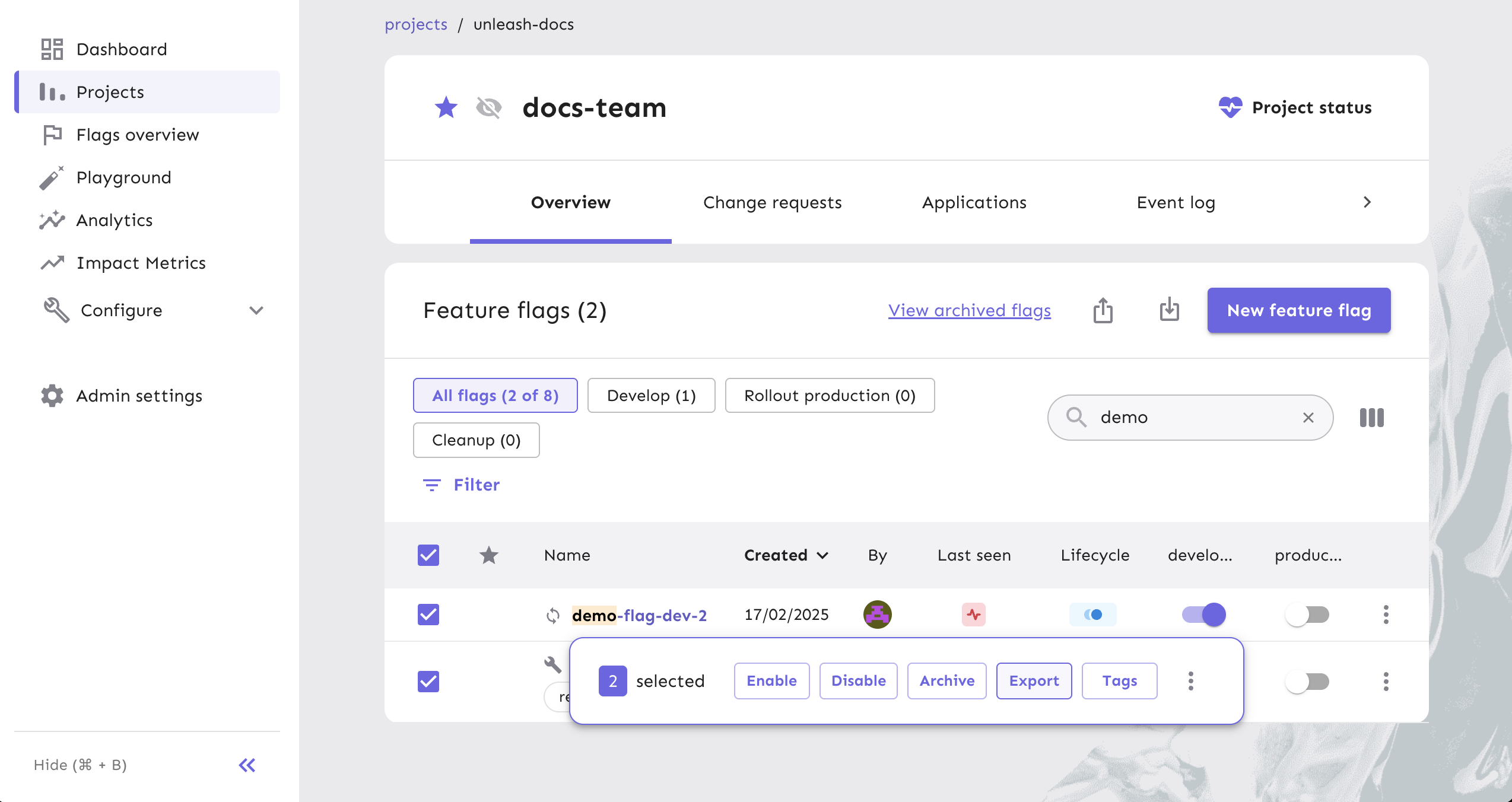 Export a selection of flags from a project.